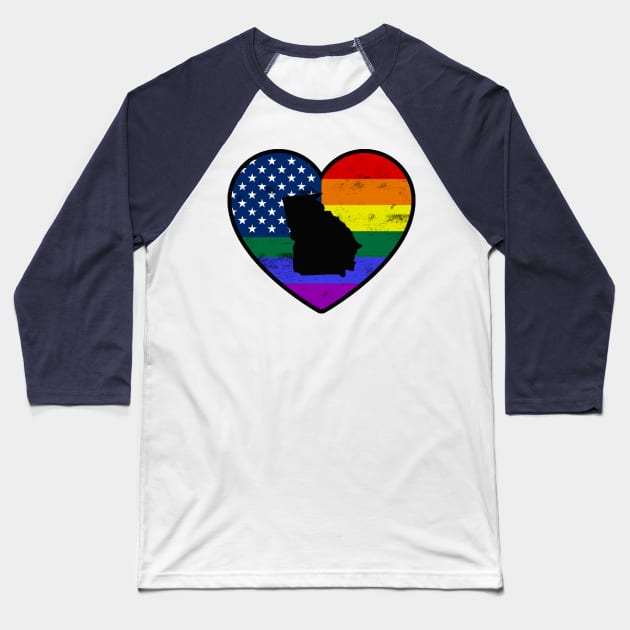 Georgia United States Gay Pride Flag Heart Baseball T-Shirt by TextTees